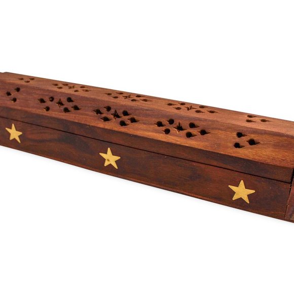 Wood Artisan Bohemian Handmade Handcarved Star Incense Chest Holder - Picture 5 of 5